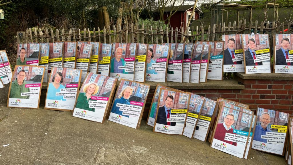 Eine Foto-Collage über die Wählergemeinschaft "Buntes Pinneberg". Die Kandidaten kleben Wahlplakate und verteilen diese in Pinneberg.
